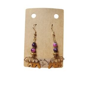 Handmade Bear Earrings Natural Stone Beads & Gold Tone Hooks New